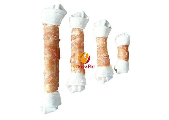 Chicken wrap rawhide knot bone